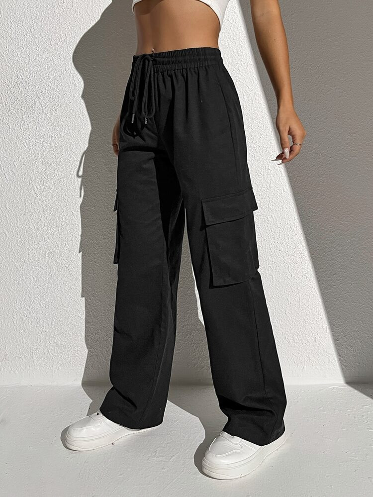 SHEIN Flap Pocket Drawstring Waist Cargo Pants | SHEIN