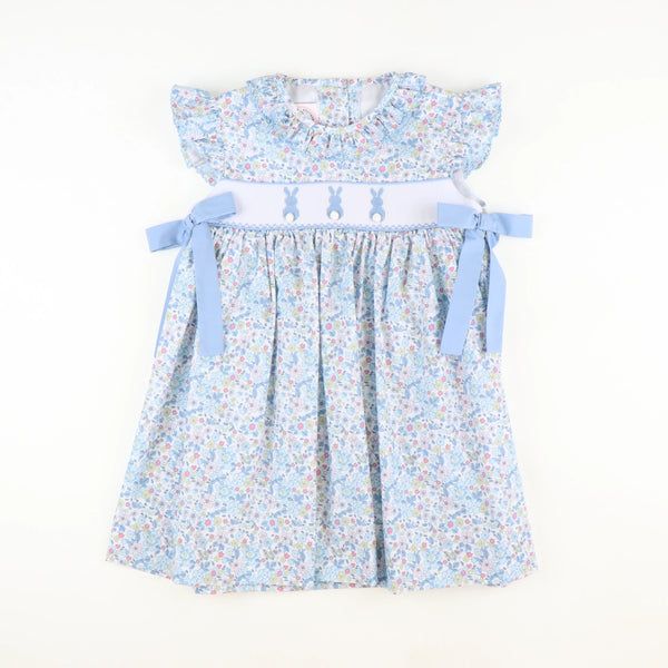 Smocked Cotton Tail Bunnies Ruffle Dress - Garden Party Floral | Southern Smocked Co.
