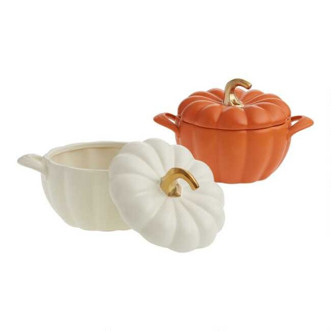 Round Ceramic Pumpkin Casserole with Lid | World Market