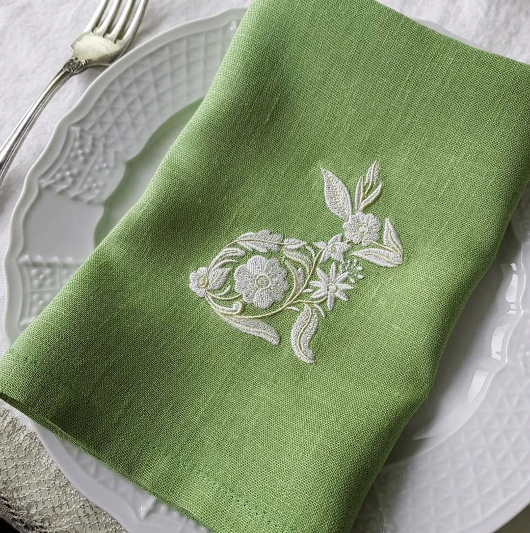 Set of 6 Easter Bunny Green Napkins, Embroidered Rabbit Napkins, Dinner Napkins Embroidered, East... | Etsy (US)