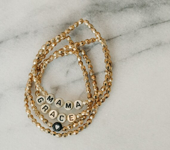 Gold Metallic Personalized Beaded Name Bracelet, Name Bracelet, Custom Word Beaded Bracelet, Name... | Etsy (US)