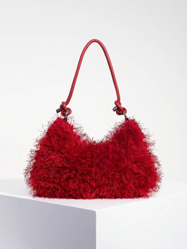 Solid Fluffy Soft Candy Color Satchel Bag, Autumn Y2K Style Women Shoulder bags, Vacation Travel ... | SHEIN