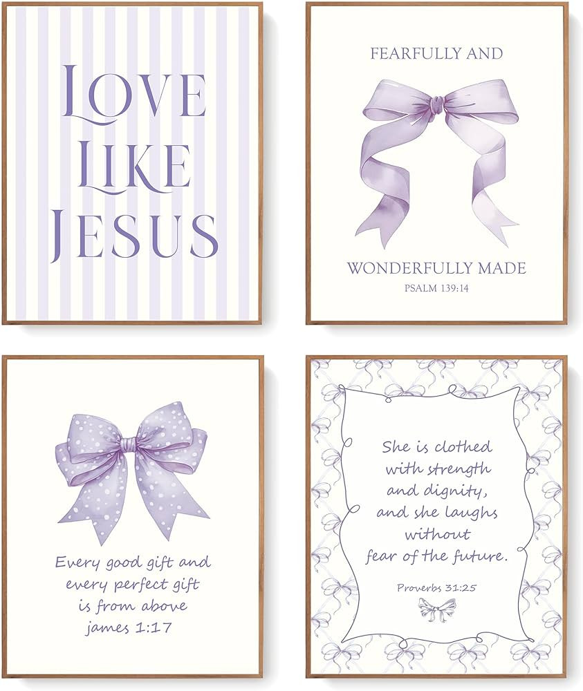 LARTSFRO Coquette Purple Bow Jesus Wall Art Decor Posters, Purple Bow Christian Room Bedroom Bath... | Amazon (US)