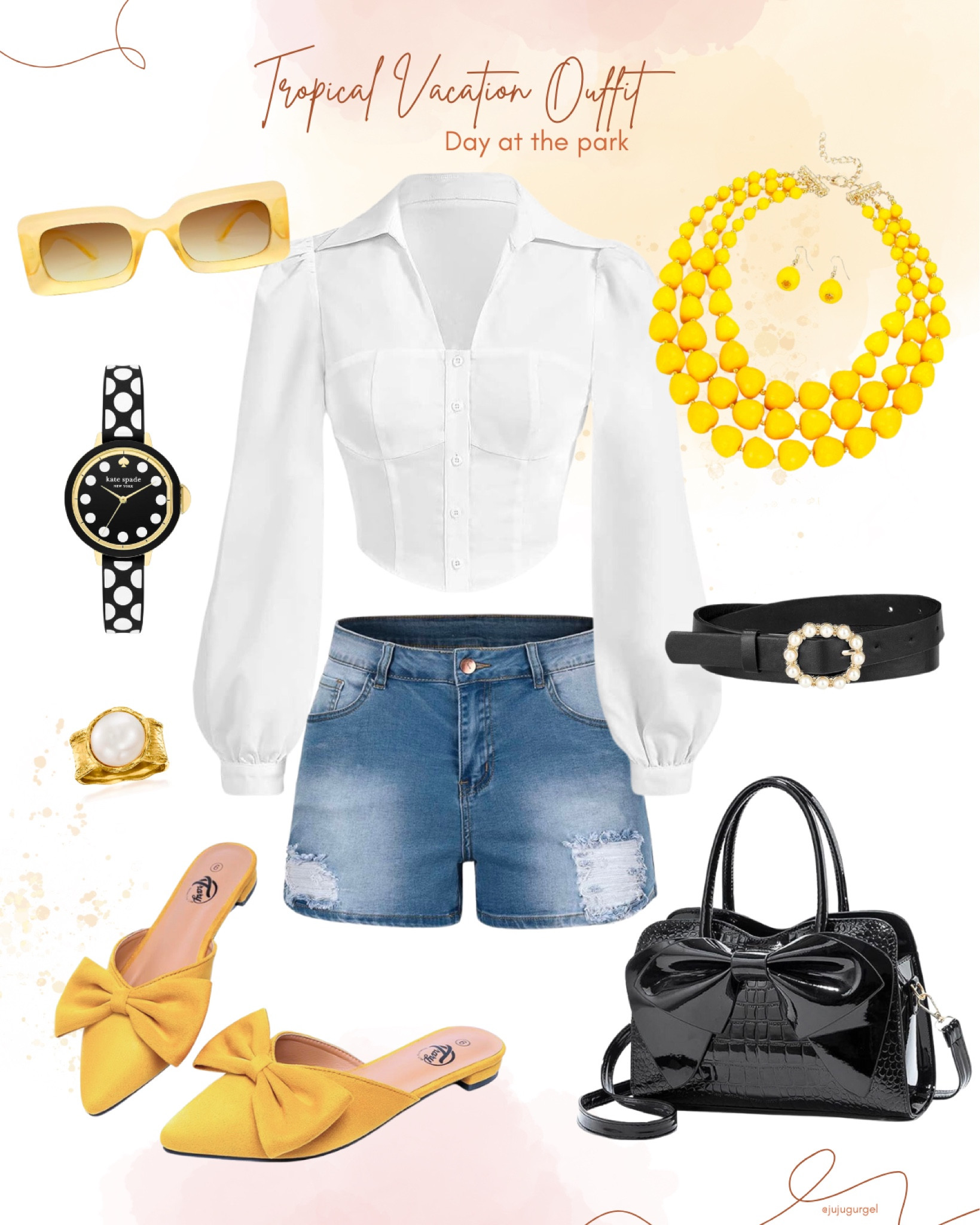 Day at the park tropical vacation outfit idea in yellow, black and white with gold details. #amazonfashion #founditonamazon

#LTKstyletip #LTKfindsunder100 #LTKfindsunder50