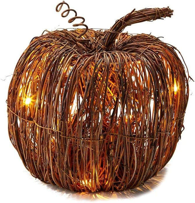 Rattan Lighted Pumpkin - Harvest Halloween Decor for Tabletops, Mantles - Small | Amazon (US)