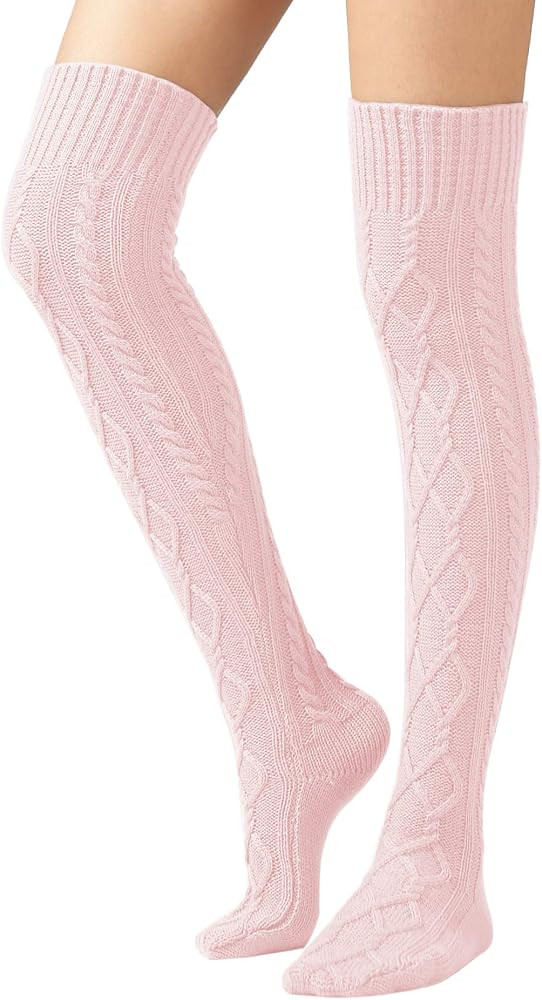 Women's Cable Knit Thigh High Boot Socks Extra Long Winter Stockings Leg Warmers | Amazon (US)