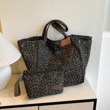Fashionable Large Capacity Leopard Print Tote Bag Shoulder Bag pcs Set Trendy Cheetah Print Bag For Women Leopard Comeback | SHEIN