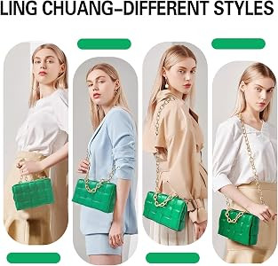 Ling Chuang Woven Crossbody Bags for Women Padded Cassette Shoulder Bag Green Chain Clutch Purses... | Amazon (US)