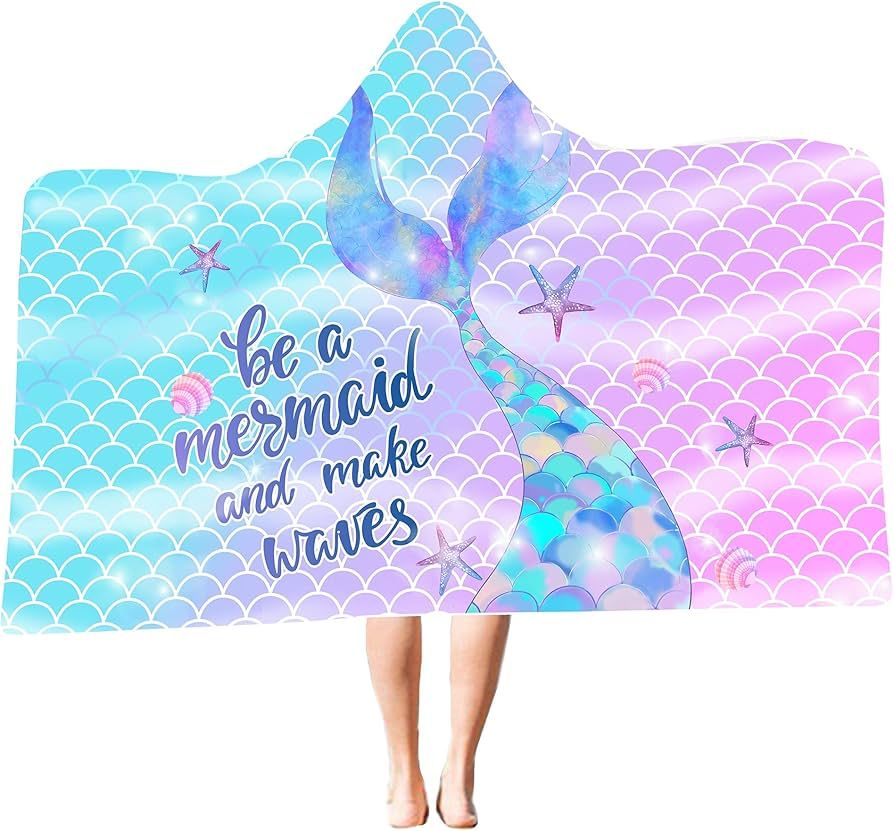 Hexagram Mermaid Hooded Beach Towel,Kids Little Mermaid Tail Poncho Towel for Girls,Quick Dry 30... | Amazon (US)