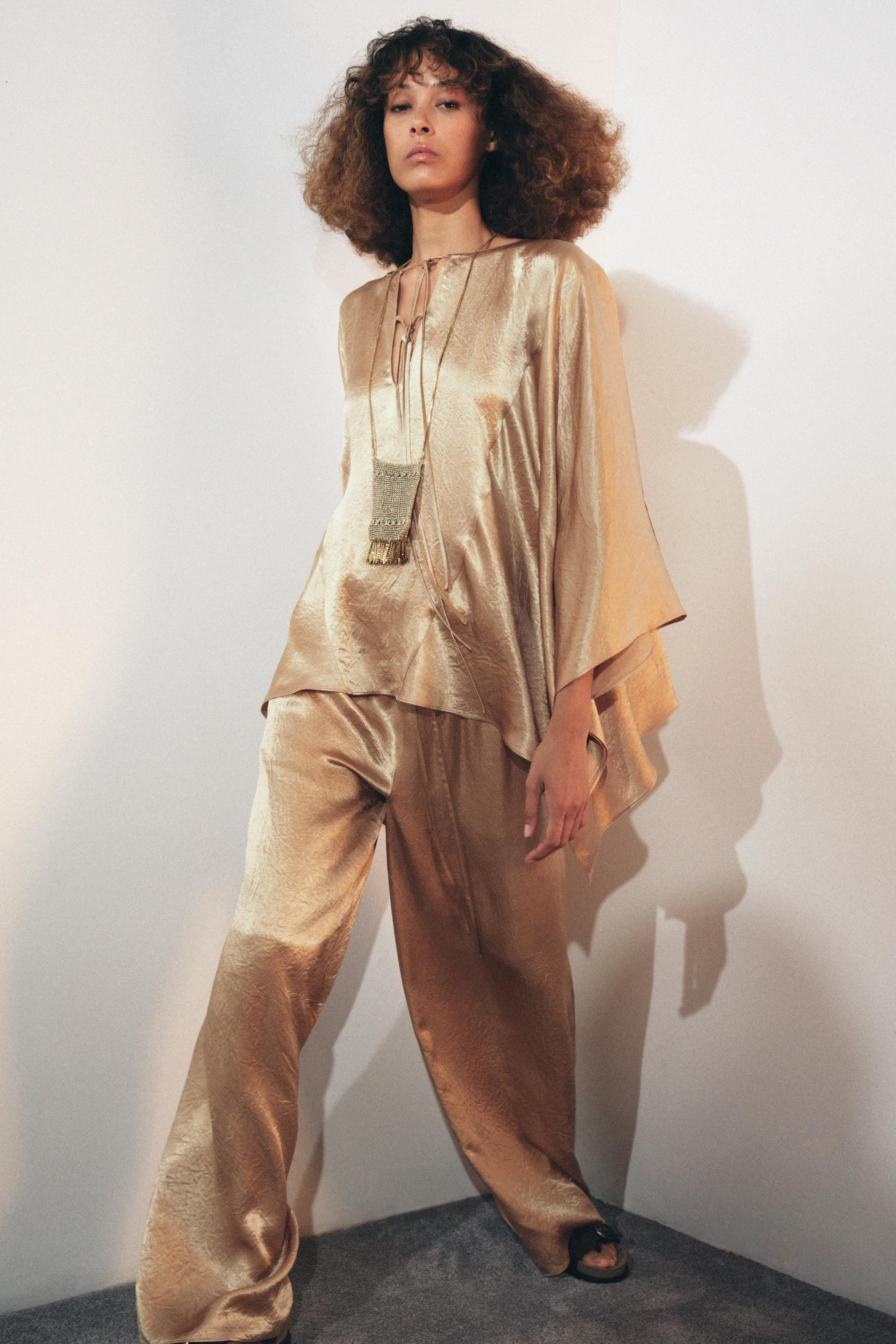 ZW COLLECTION SATIN WIDE LEG PANTS | Zara US