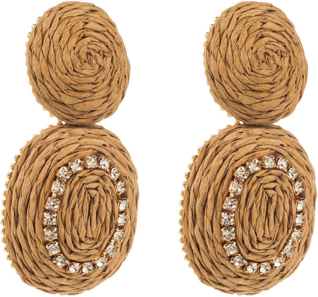 Handmade Boho Raffia Earrings for Women Trendy Raffia Statement Earrings Rattan Diamond Wedding E... | Amazon (US)
