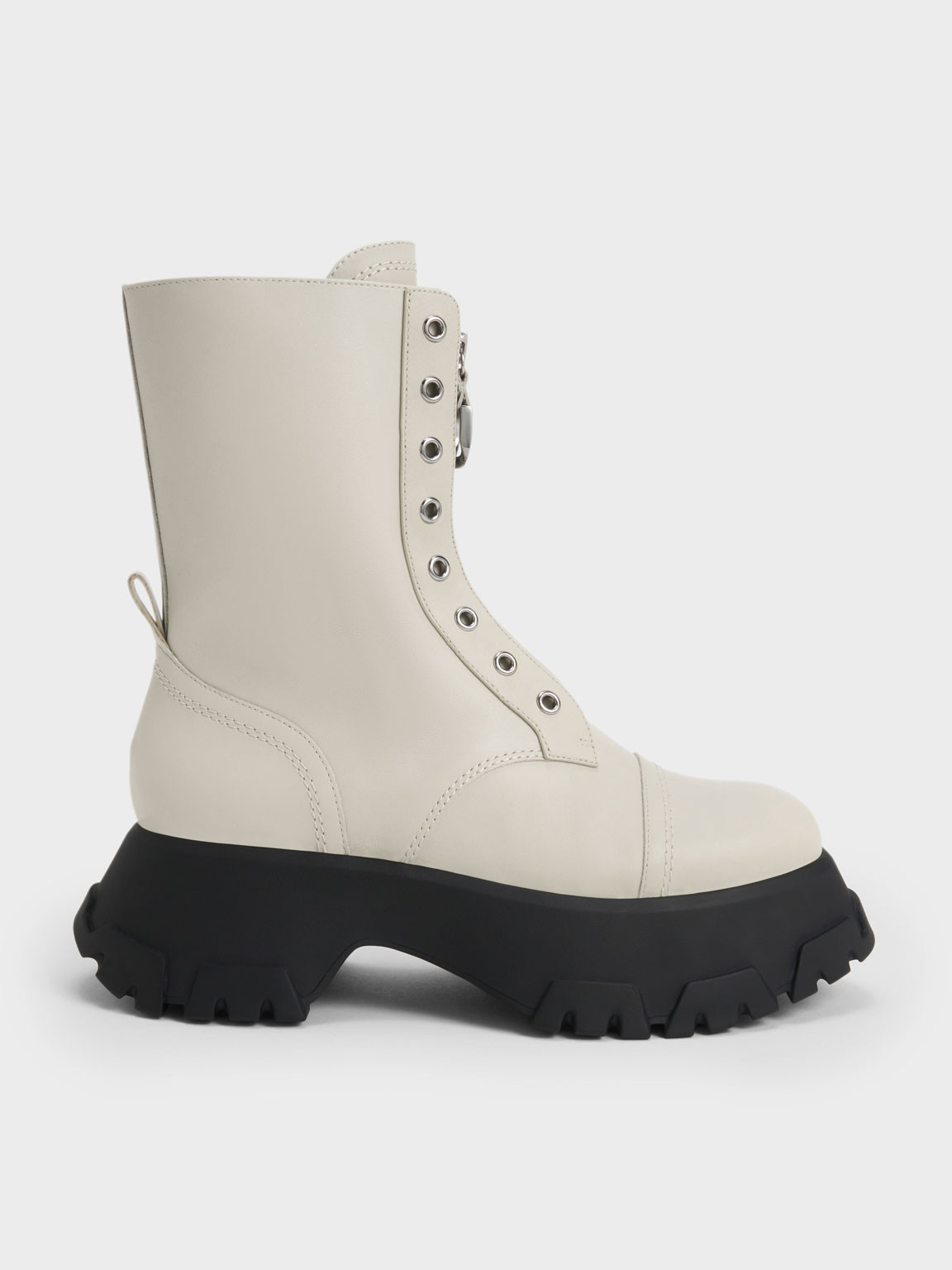 Gabine Front Zip Ankle Boots
 - Chalk | Charles & Keith US