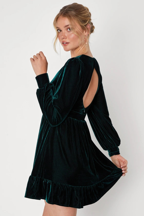 Posh Prestige Emerald Green Velvet Long Sleeve Cutout Mini Dress | Lulus (US)