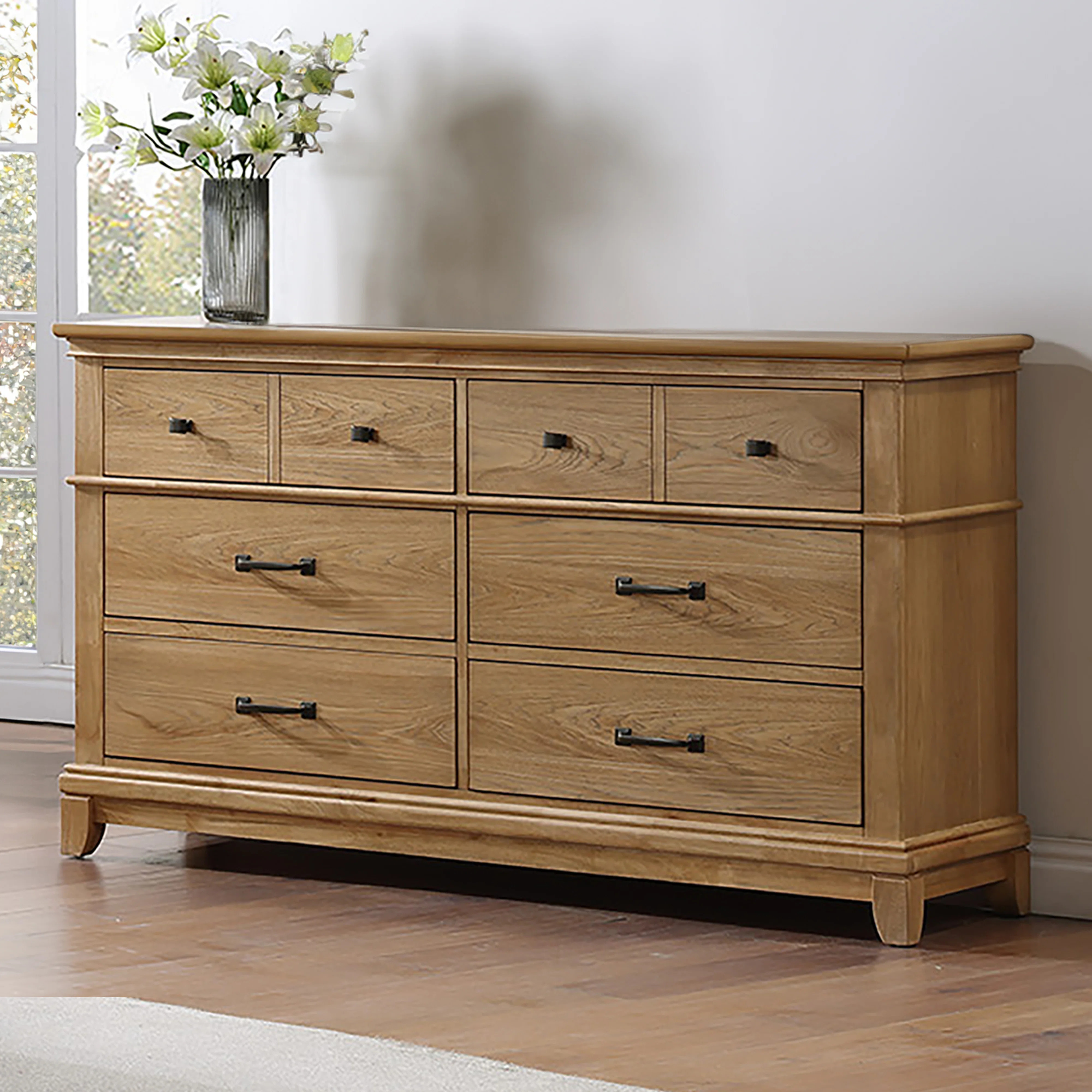 Esterel Wood 6-Drawer Dresser, Honey Brown | Wayfair North America