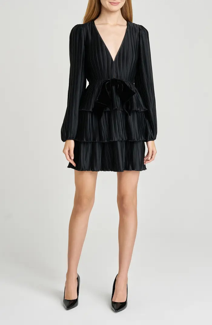 WAYF Melissa Plissé Long Sleeve Tiered Minidress | Nordstrom | Nordstrom
