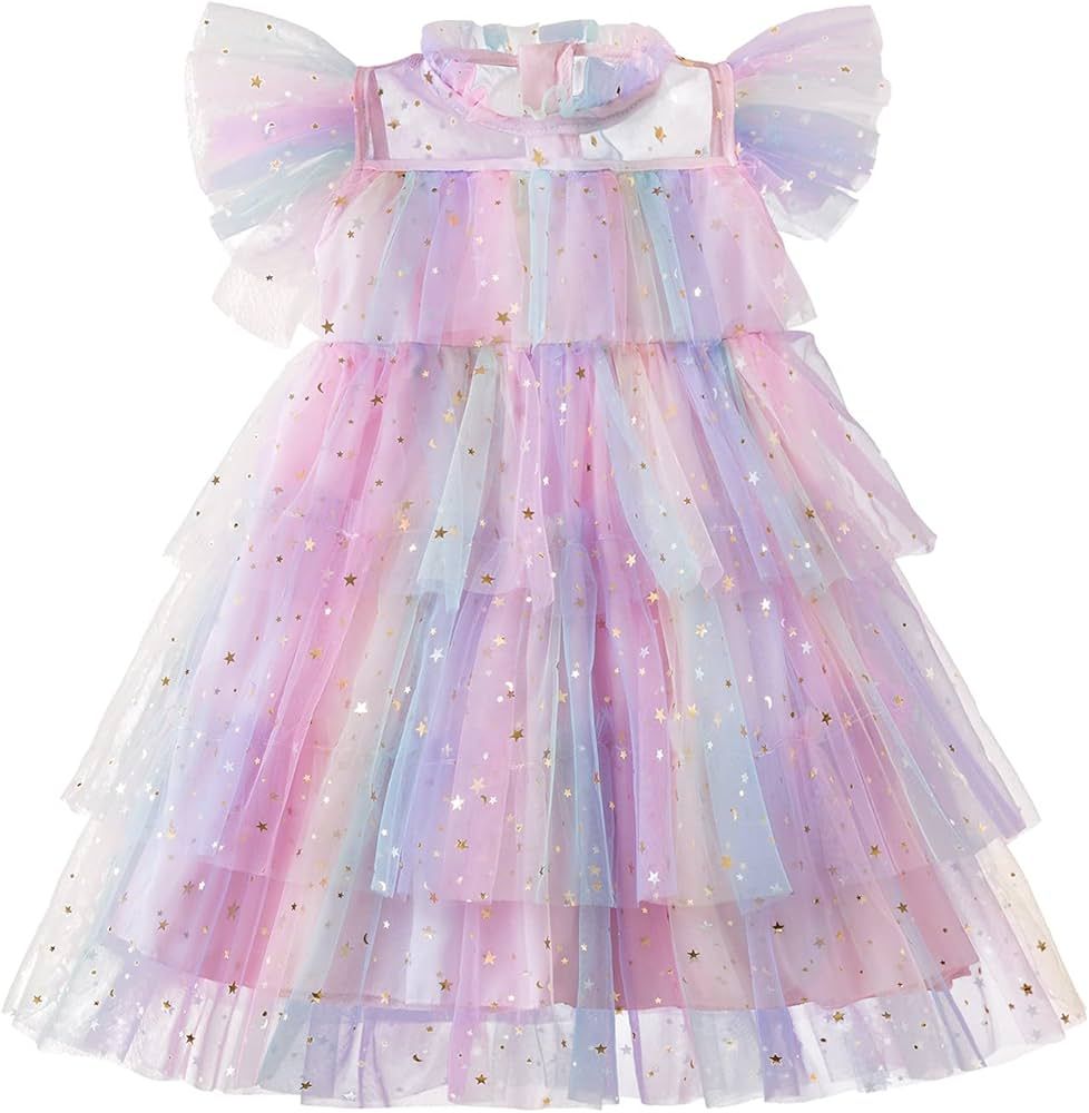 Nileafes Flower Girl Short Sleeve Casual Dress Fashion Girls Tulle Party Dresses | Amazon (US)