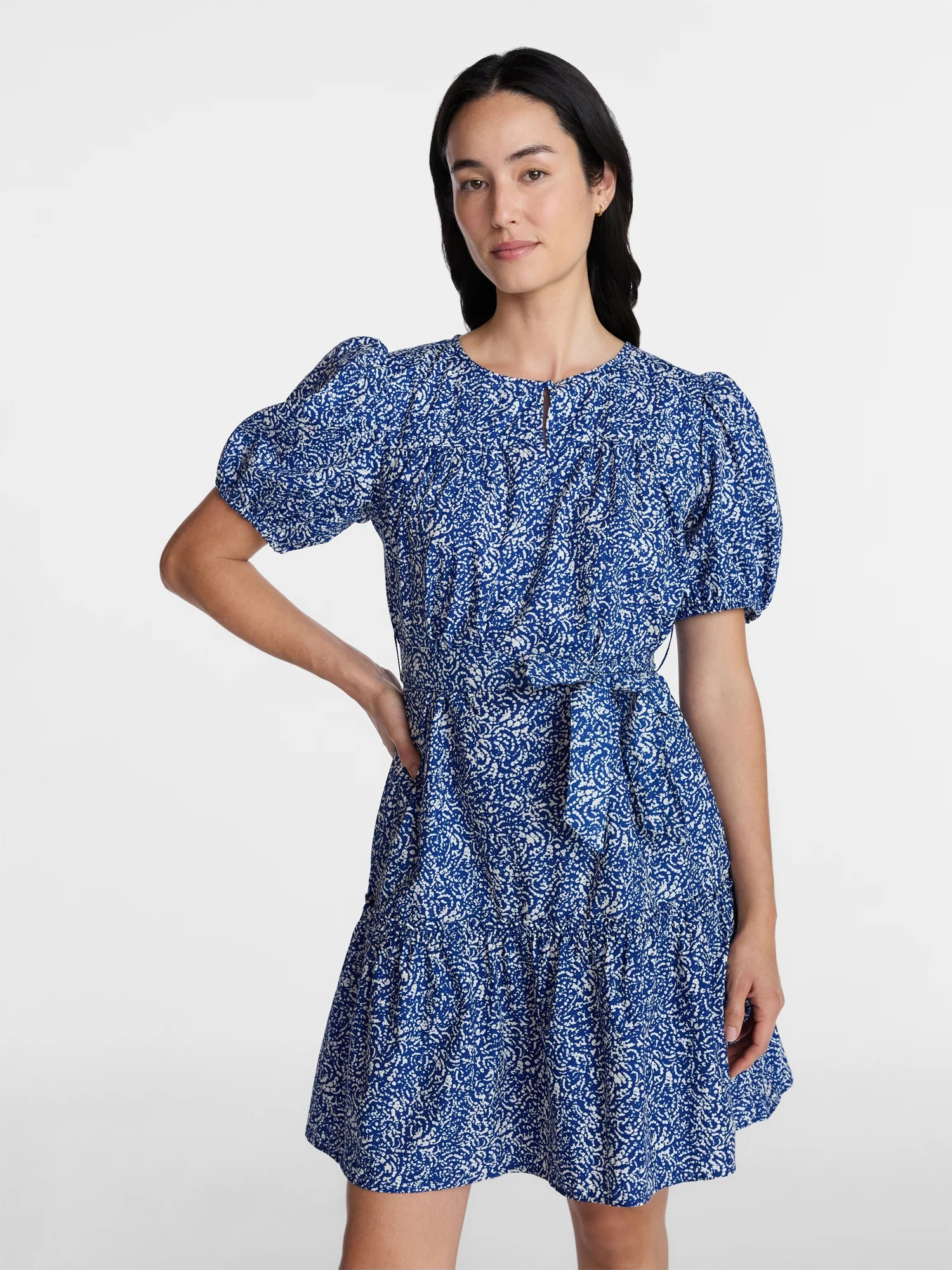 Time and Tru Women's and Women's Plus Cotton Mini Dress with Puff Sleeves, Sizes XS-4X | Walmart (US)