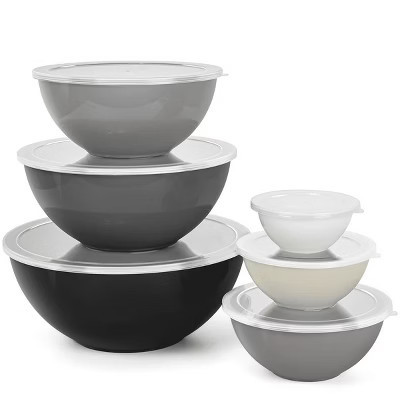 Bowls with Lids Set, 12 Piece Plastic Mixing Bowls Set, Nesting Mixing Bowl for Space Saving Storage, Ideal for Cooking, Baking, Food Prep (Gray) | Target