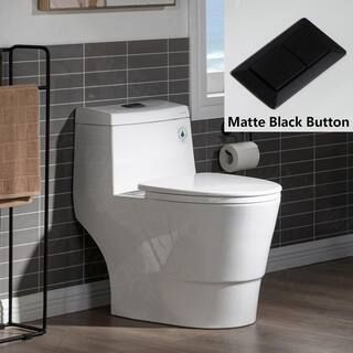 Everette 1-Piece 1.28GPF Dual Flush Elongated Toilet in White with Map Flush 1000 g and Toilet Se... | The Home Depot