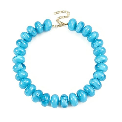CSIYANJRY99 Turquoise Blue Chunky Beaded Necklace for Women, Large Colorful Resin Beads Statement Necklace, Boho Summer Beach Vacation Jewelry Gifts | Amazon (US)