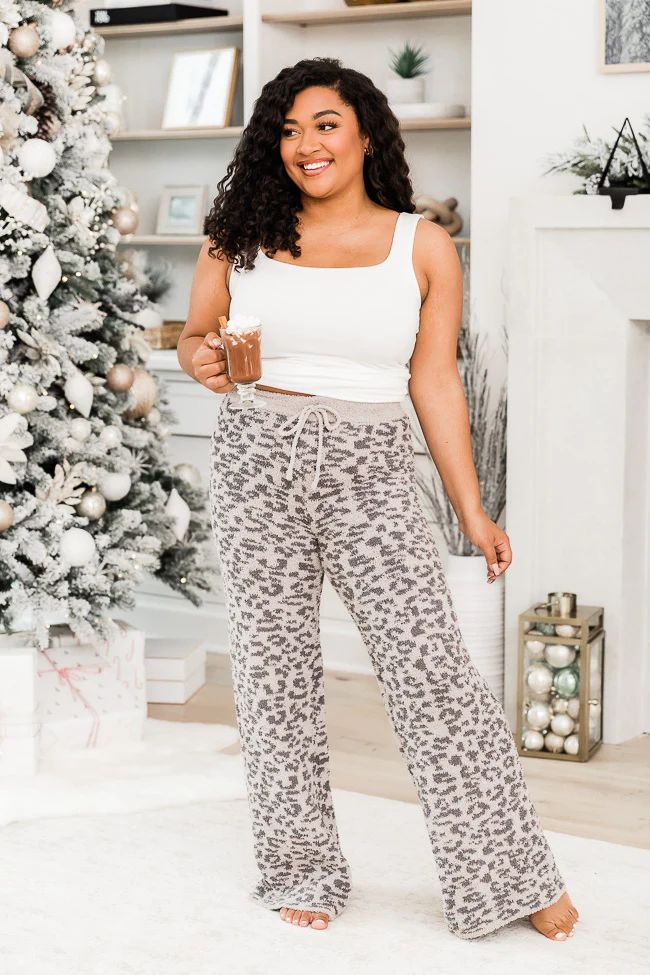 Movies And Chill Charcoal And Grey Leopard Print Fuzzy Lounge Pants DOORBUSTER | Pink Lily