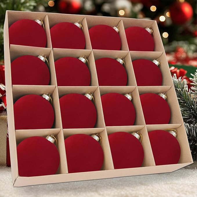 16 Pcs Velvet Christmas Tree Ornament Set - 3.15-Inch Flocked Shatterproof Christmas Balls, Bulk ... | Amazon (US)
