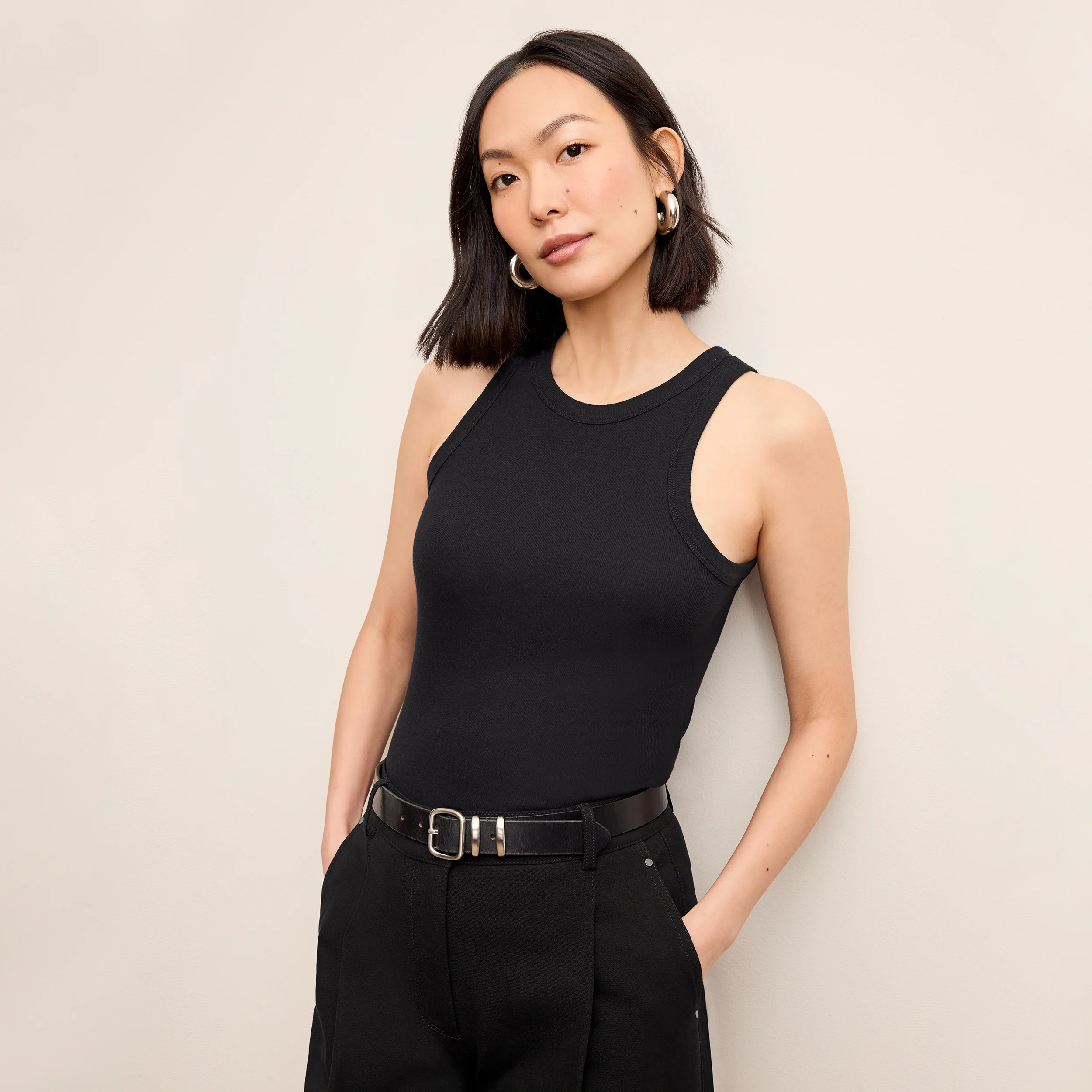 Aubry Layering Tank - Organic Ribbed Pima Cotton:: Black | MM LaFleur