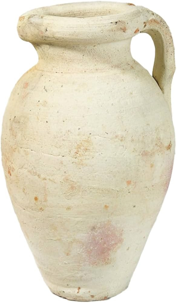 Serene Spaces Living, Antique White Terracotta Clay Jug Vase, Pottery Pot with Handle, Single-Han... | Amazon (US)