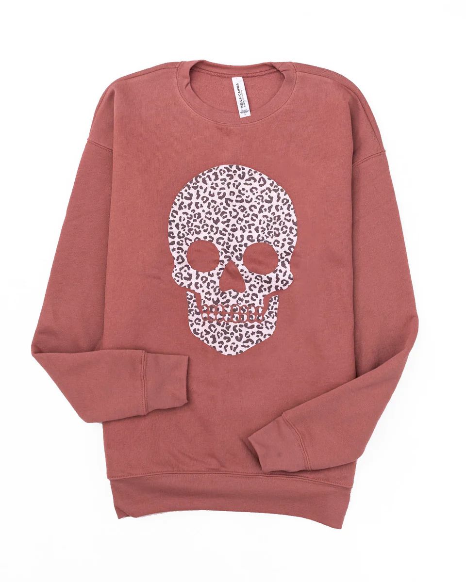 Animal Print Skull Mauve Graphic Sweatshirt | The Pink Lily Boutique