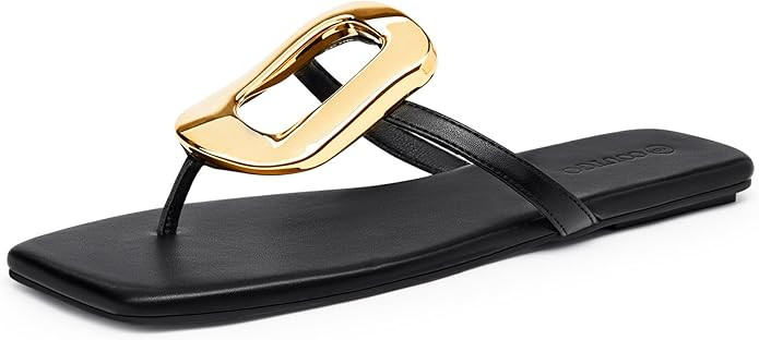 Coutgo Womens Flat Sandals Comfortable Flip Flops Slide Sandals Summer Beach Shoes with Metal Dec... | Amazon (US)