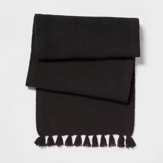 72" x 14" Cotton Textured Table Runner Black - Threshold™ | Target