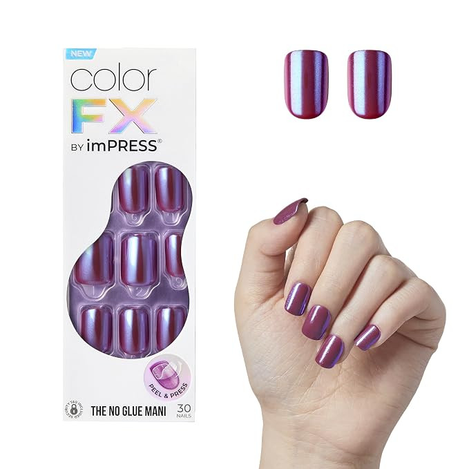 KISS imPRESS No Glue Mani Press On Nails, Color FX, 'Infinity', Dark Purple, Short Size, Squoval ... | Amazon (US)