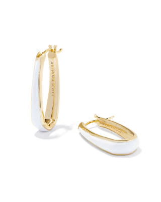 Kelsey Gold Hoop Earrings in White Enamel | Kendra Scott