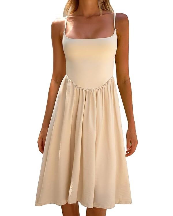 CHYRII Women Fashion Summer 2025 Spaghetti Straps Sleeveless Casual A-Line Midi Dresses Sundress | Amazon (US)