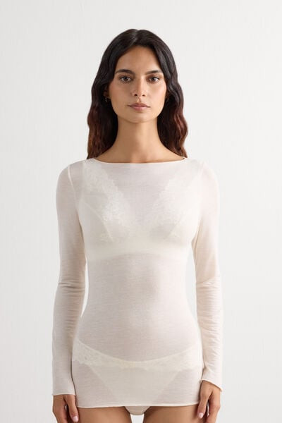 Intimissimi Boat Neck Modal Cashmere Ultralight Top Woman Ivory Size S | Intimissimi (US)