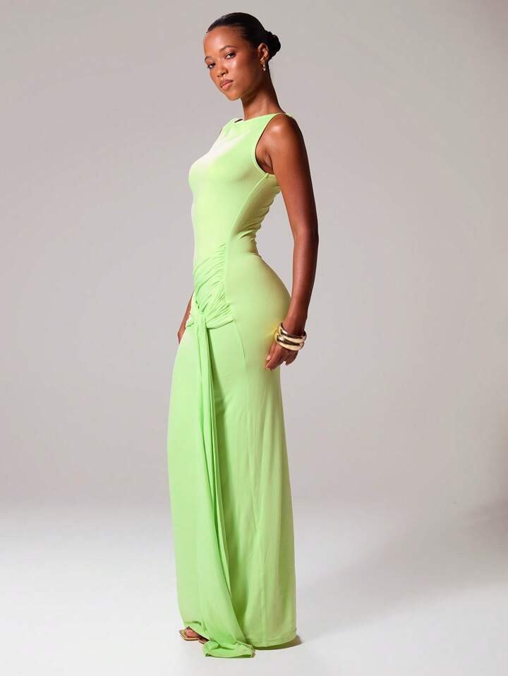 MUSERA Slash Neckline Tie Front Drape Fitted Sleeveless Maxi Dress Ibiza Sexy Vacation Spring Sum... | SHEIN