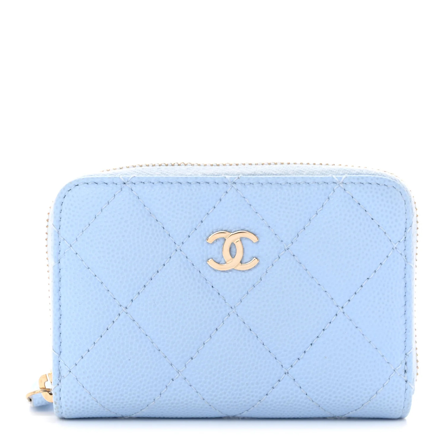 CHANEL Caviar Quilted Zip Coin Purse Light Blue | FASHIONPHILE (US)