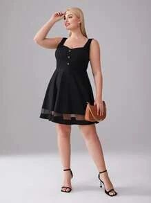 SHEIN Plus Sheer Mesh Insert Button Front Dress
   SKU: swdress07201203657      
          (1750 ... | SHEIN