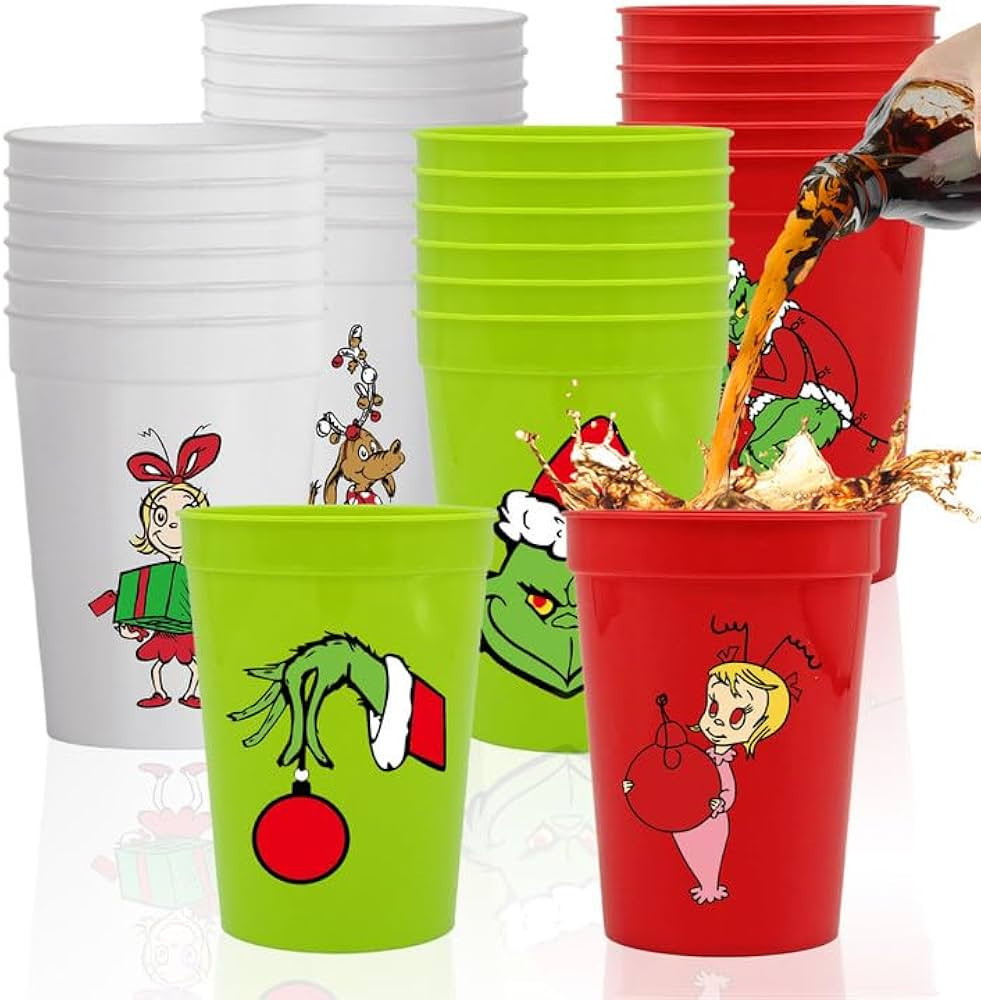18Pcs Christmas Green Monster Party Favors 12 OZ White Red Green Xmas Green Monster Reusable Plas... | Amazon (US)