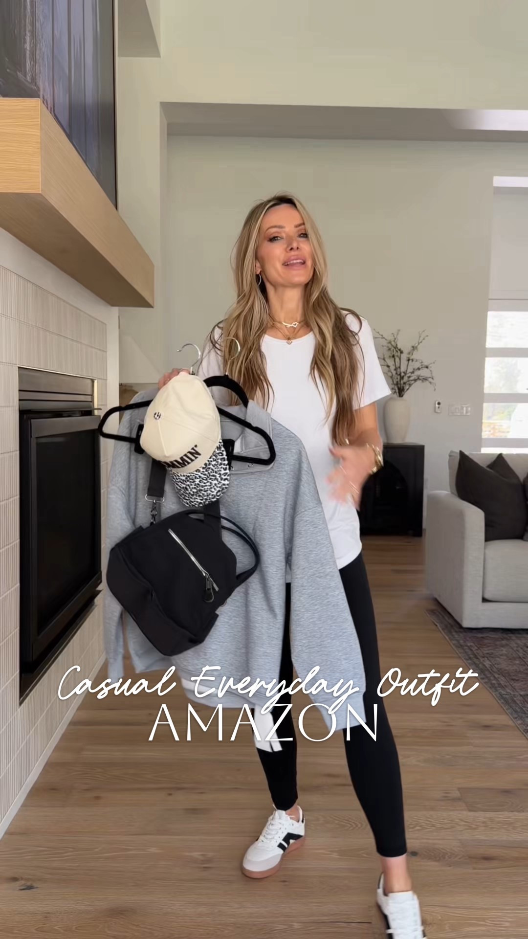 Amazon basics that create the perfect casual every day outfit. Comment AMAZON and I’ll send you details ❤️

The perfect soft, oversized tee for wearing alone or layering. American Eagle look for less pullover. Lululemon look for less backpack bag. Super compressive high waist yoga pants that you’re going to need in your closet. 
#springoutfitideas #momstyle