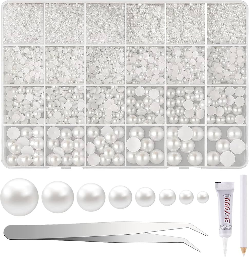 NACHLYNN 12000 Pcs Flat Back Pearl 8 Sizes Flatback Pearl Beads Half Pearl Bead Half Round Pearls... | Amazon (US)