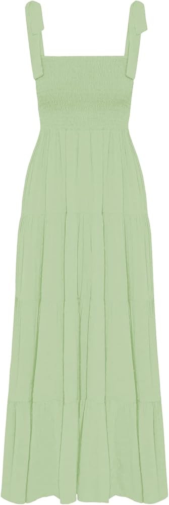 kinstell Women's Summer Boho Spaghetti Strap Square Neck Ruffle Casual Flowy Long Dress Beach Swi... | Amazon (US)