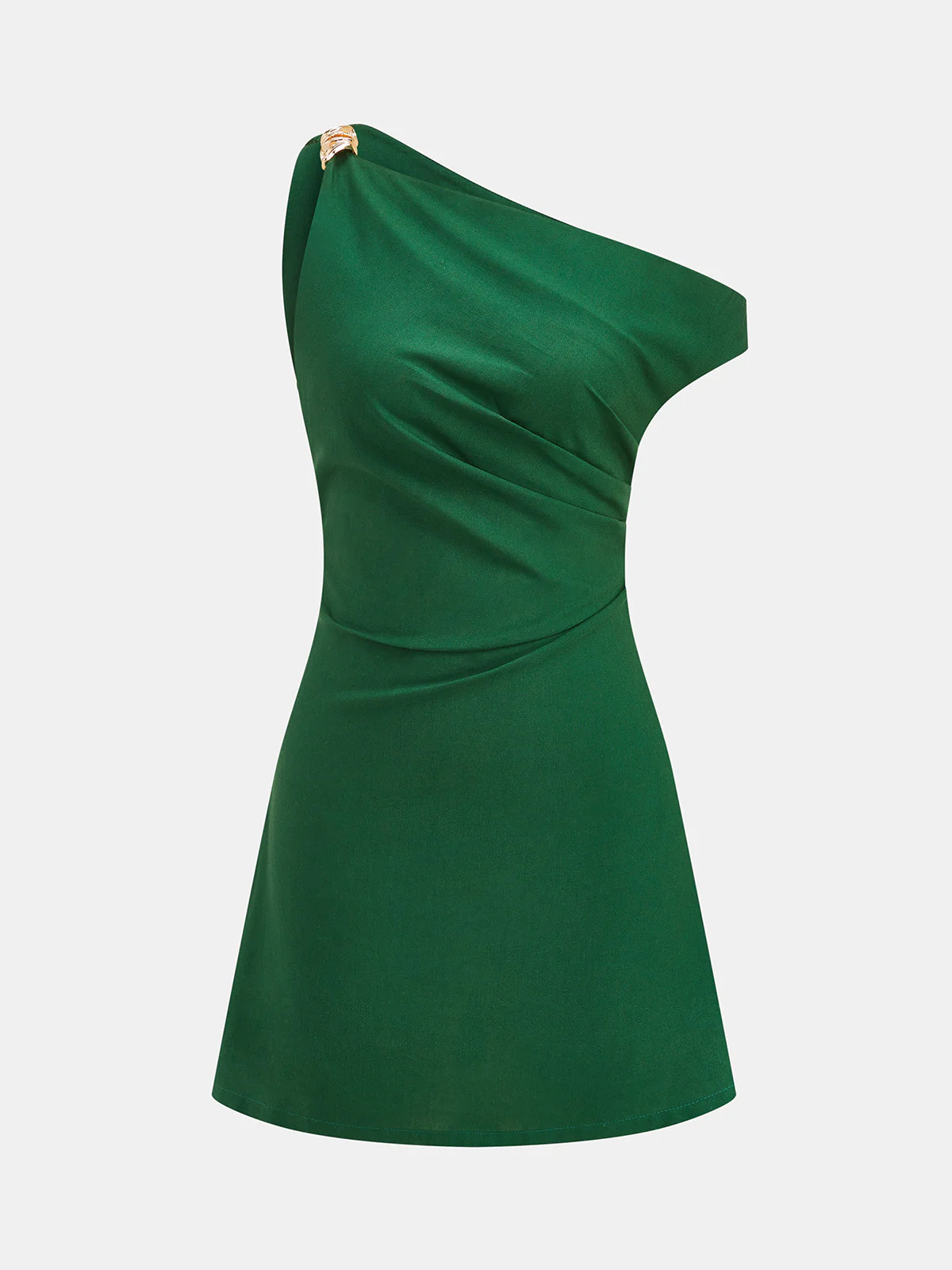 One Shoulder Ruched Linen Blend Mini Dress | Commense
