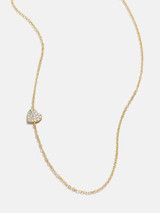18K Gold Asymmetrical Heart Necklace - Pavé Heart | BaubleBar (US)