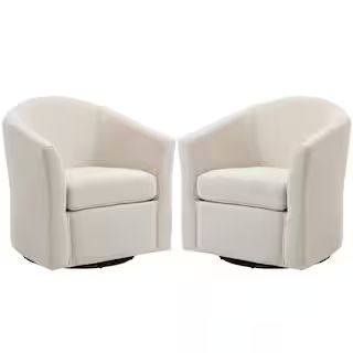 Uixe Beige Linen Upholstered 360° Swivel Barrel Accent Armchair with Metal Base(Set of 2) CH0023... | The Home Depot