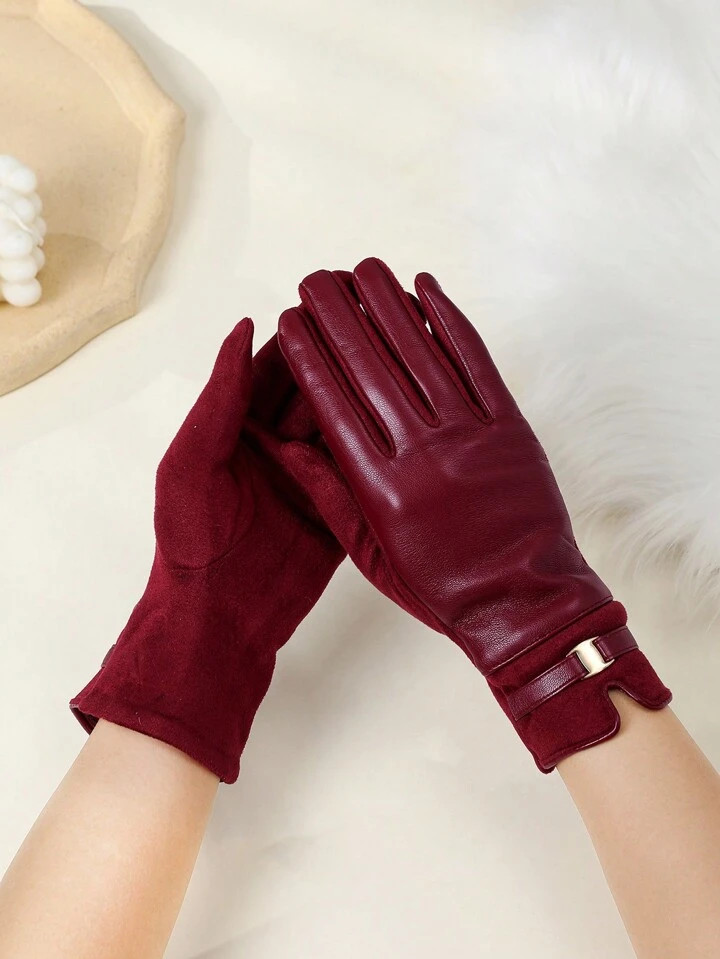 Trends1pair Women's Burgundy Solid Color Casual Elegant Polyester (Polyester) Fingerless Gloves, ... | SHEIN
