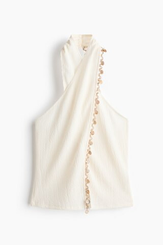 H & M - Embellished Halterneck Top - Cream | H&M (US + CA)