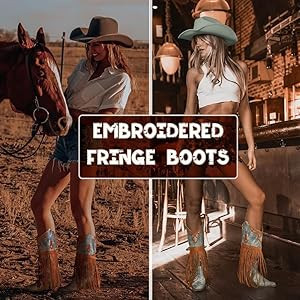 SaraIris Women's Western Bootie, Fashion Pointed Toe, Chunky Heel, Embroidered, Fringe, Pull-On, ... | Amazon (US)