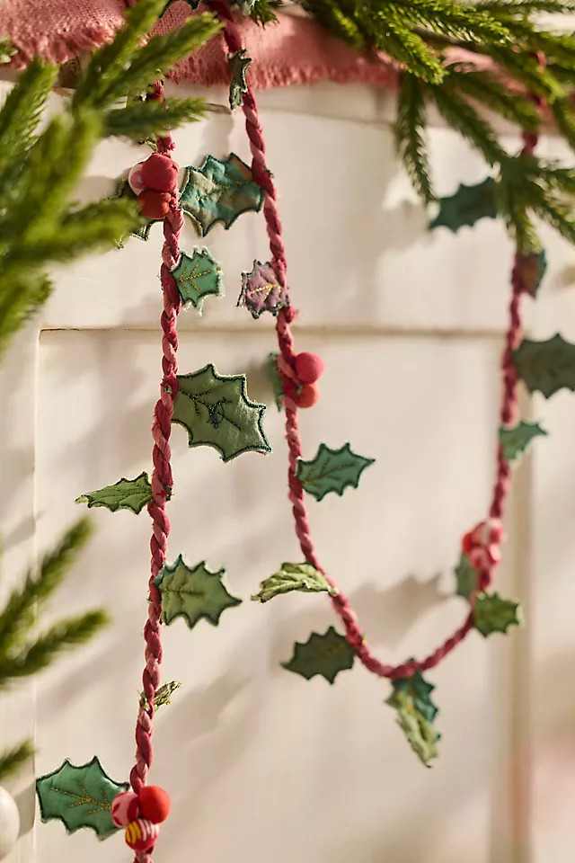 Holly Sprig Fabric Garland | Anthropologie (US)