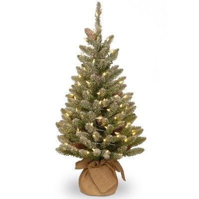 3ft National Tree Company Pre-Lit Snowy Concolor Fir Artificial Tree in Burlap with Snowy Cones &... | Target